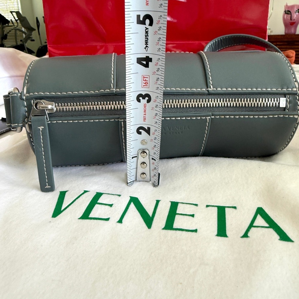 Bottega Veneta Cassette Duffle‎ Leather Crossbody 741561 Intrecciato Blue Grey - Picture 11 of 16